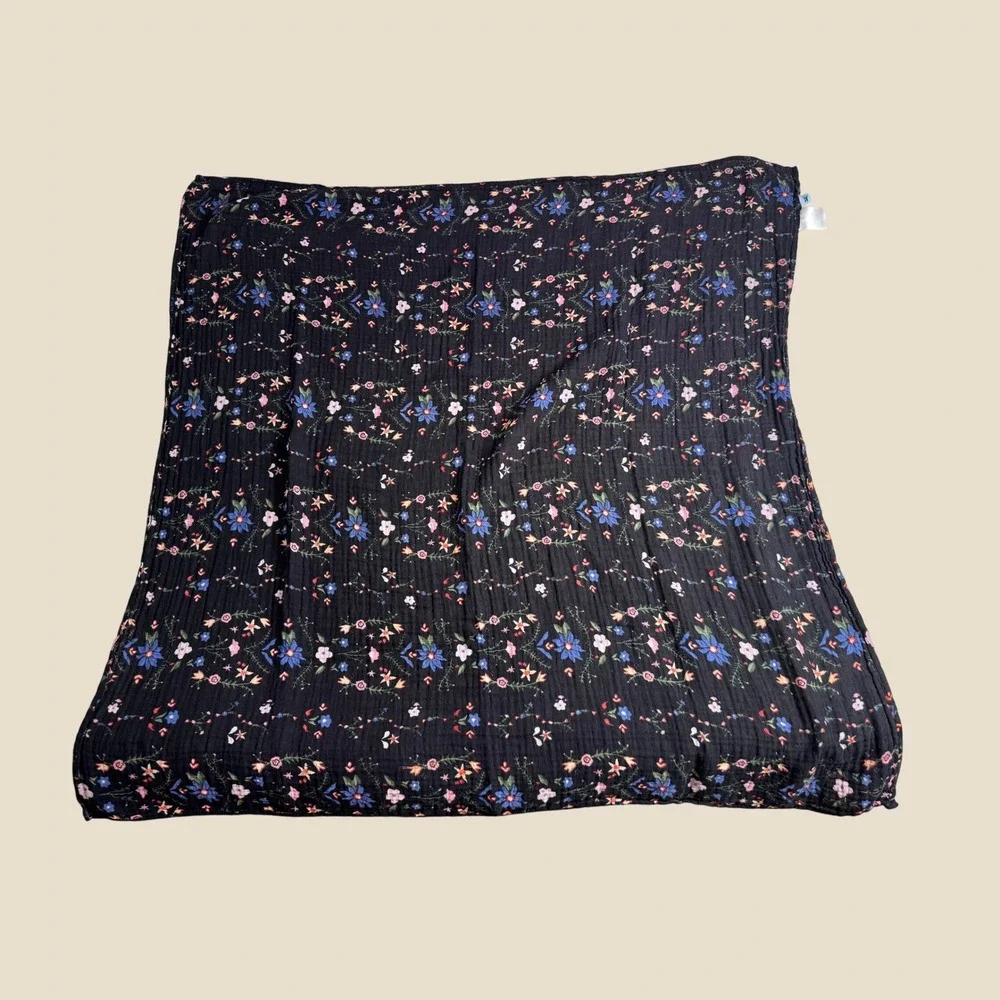 Little Unicorn Black Wildflower Organic Cotton Muslin Swaddle Blanket Floral